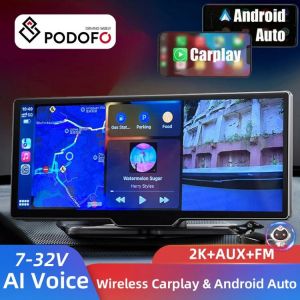 Podofo 9.3" Dash Cam Rearview Camera Wifi Carplay & Android Auto 2K DVR GPS Navigation Video Recorder Dashboard Dual Len DVRs מצלמת דרך משולבת קארפליי במסך חיצוני לרכישה דרך עליאקספרס