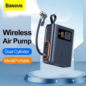 Baseus Wireless Air Compressor Inflatable Pump Dual Cylinder Electric Tire Inflator For Car Motorcycle Bicycle Tyre Air Pump קומפרסור אלחוטי 2 בוכנות עוצמתי מבית באסוס