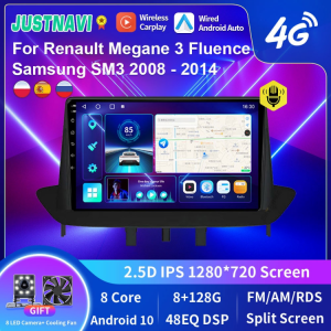 JUSTNAVI Android 10.0 GPS Car Radio For Renault Megane 3 Fluence Samsung SM3 2008 - 2014 Multimedia Player DSP CarPlay 8G 128G מערכת מולטימדיה לרנו פלואנס מבוססת אנדרואיד עם קארפליי מומלצת לרכישה דרך עליאקספרס