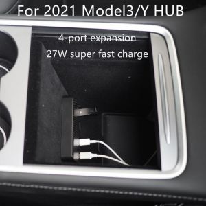 מוסכניקים מצייצים אביזרים לרכב קונים באינטרנט אביזרים מומלצים לטסלה מעליאקספרס For 2021 Tesla Model3 / Y Hub Tesla Model 3 Accessories Usb Splitter Hub Docking Station Speed Max Hub Extender Charger - Automoti