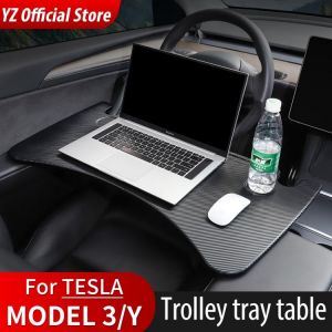 מוסכניקים מצייצים אביזרים לרכב קונים באינטרנט אביזרים מומלצים לטסלה מעליאקספרס Yz Carbon Table Desk For Tesla Model 3 Car Steering Wheel Laptop Tray Food Desk Portable Office Table For Tesla Model3 Modely - El