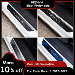 Heenvn Model3 2022 Door Sill Decoration Wrap Cover For Tesla Model 3 2021 Accessories Pedal Protection Strip Carbon Fiber - Automo פס קישוט לרצפת הדלת עבור טסלה 3 עשוי קרבון לרכישה דרך עליאקספרס