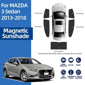 מוסכניקים מצייצים אביזרים לרכב קונים באינטרנט השחרת חלונות לרכב באמצעות וילונות מגנטיים For Mazda 3 Sedan Bm 2013-2018 Side Window Sun Shade Shield Car Sunshade Magnetic Front Rear Windshield Mesh Frame Curtain Visor -