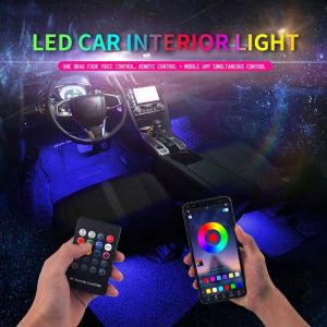 Led Car Foot Ambient Light With USB Cigarette Lighter Backlight Music Control App RGB Auto Interior Decorative Atmosphere Lights תאורת לד אווירה מומלצת לרכב מחליפה צבעים מתאימה לתאורת רגליים לקניה דרך אליאקספרס