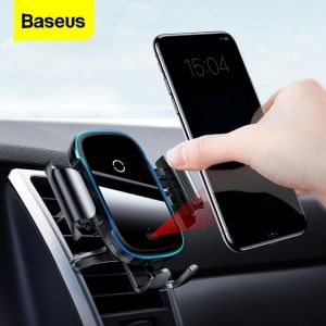 Baseus Car Phone Holder Charger For iPhone 11 Pro Max Samsung Fast Wireless Charging Intelligent 15W Qi Wireless Car Charger מעמד לטלפון ברכב מומלץ עם טעינה אלחוטית מהירה של Baseus - מתאים למזגן ולדשבורד